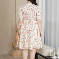 Janice V-Neck Tie Dress In White Red Floral