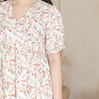 Janice V-Neck Tie Dress In White Red Floral