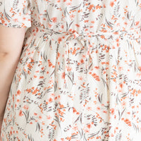 Janice V-Neck Tie Dress In White Red Floral