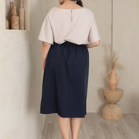 Deidre High Waisted Slit Midi Skirt In Navy Blue