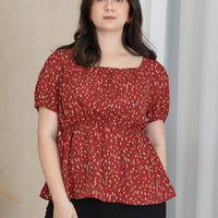 Meredith Puff Sleeves Ruched Top In Red