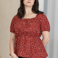 Meredith Puff Sleeves Ruched Top In Red