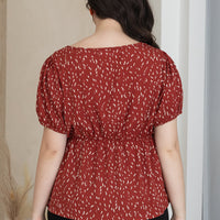Meredith Puff Sleeves Ruched Top In Red
