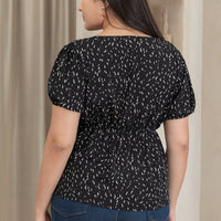 Meredith Puff Sleeves Ruched Top In Black