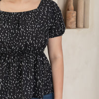Meredith Puff Sleeves Ruched Top In Black