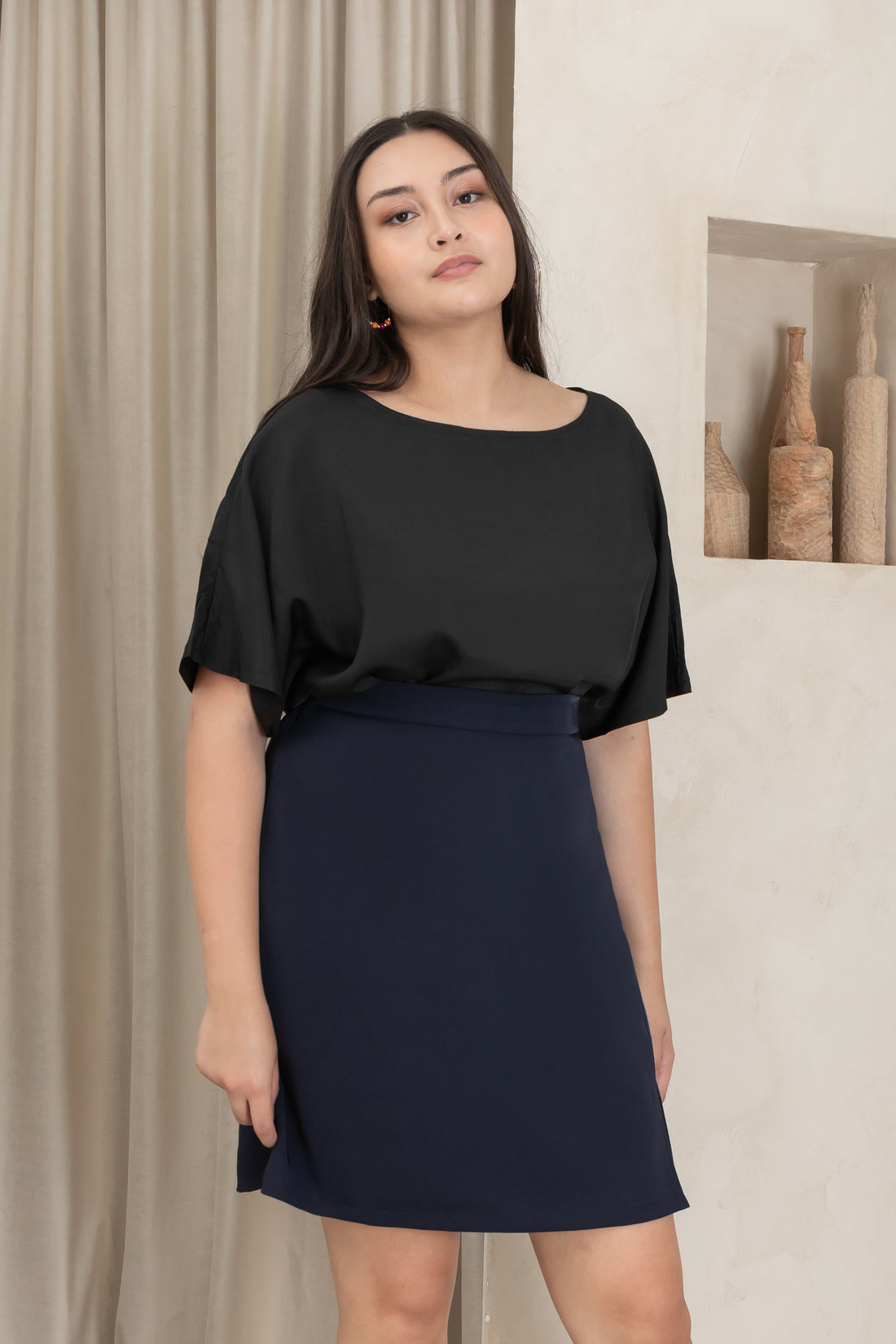 Tyra A-Line Knee Length Skort In Navy Blue