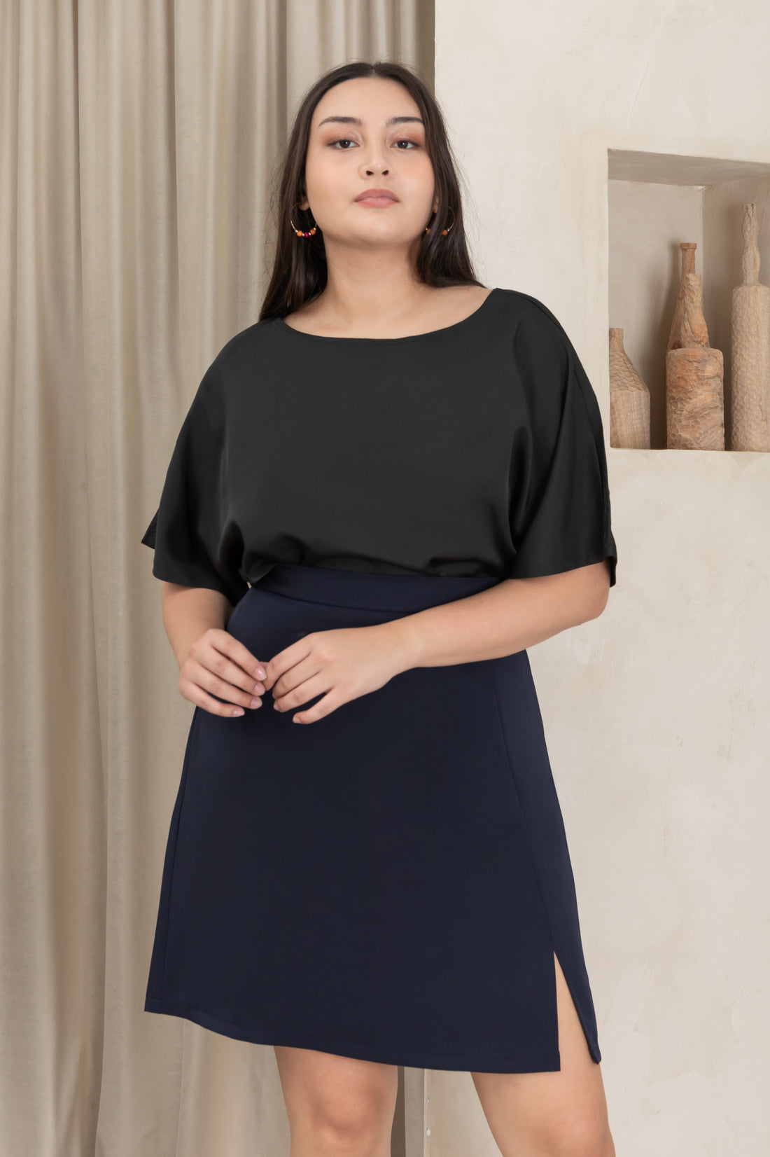 Tyra A-Line Knee Length Skort In Navy Blue