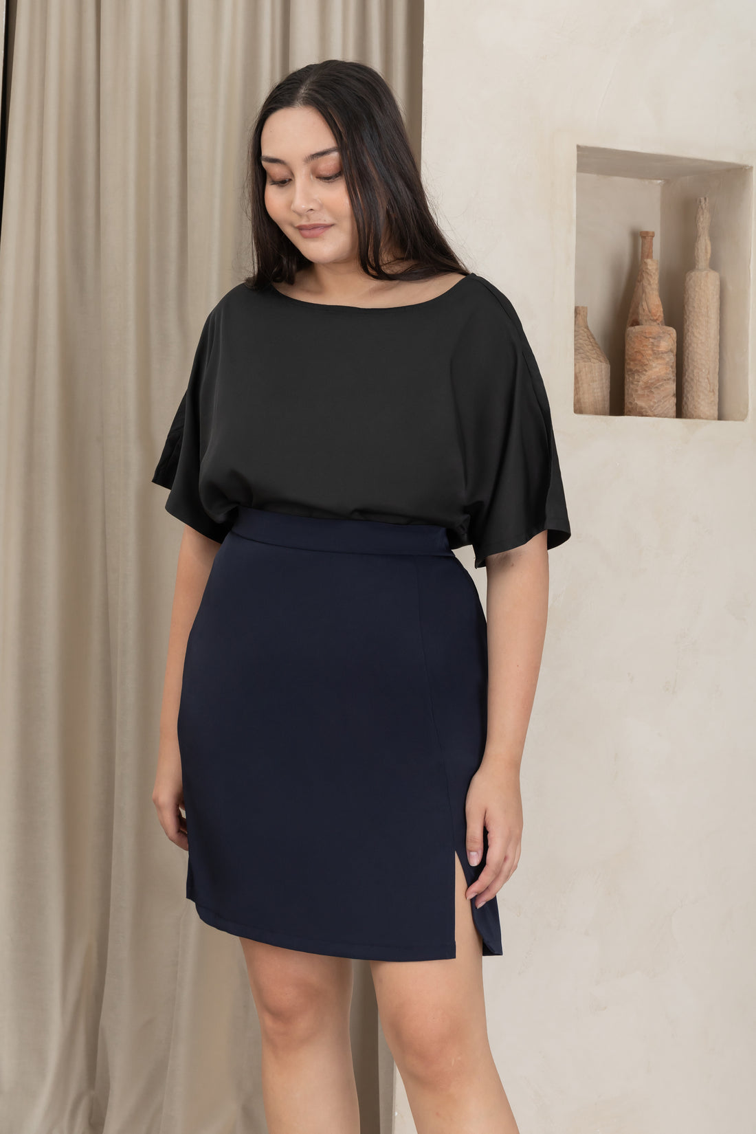 Tyra A-Line Knee Length Skort In Navy Blue