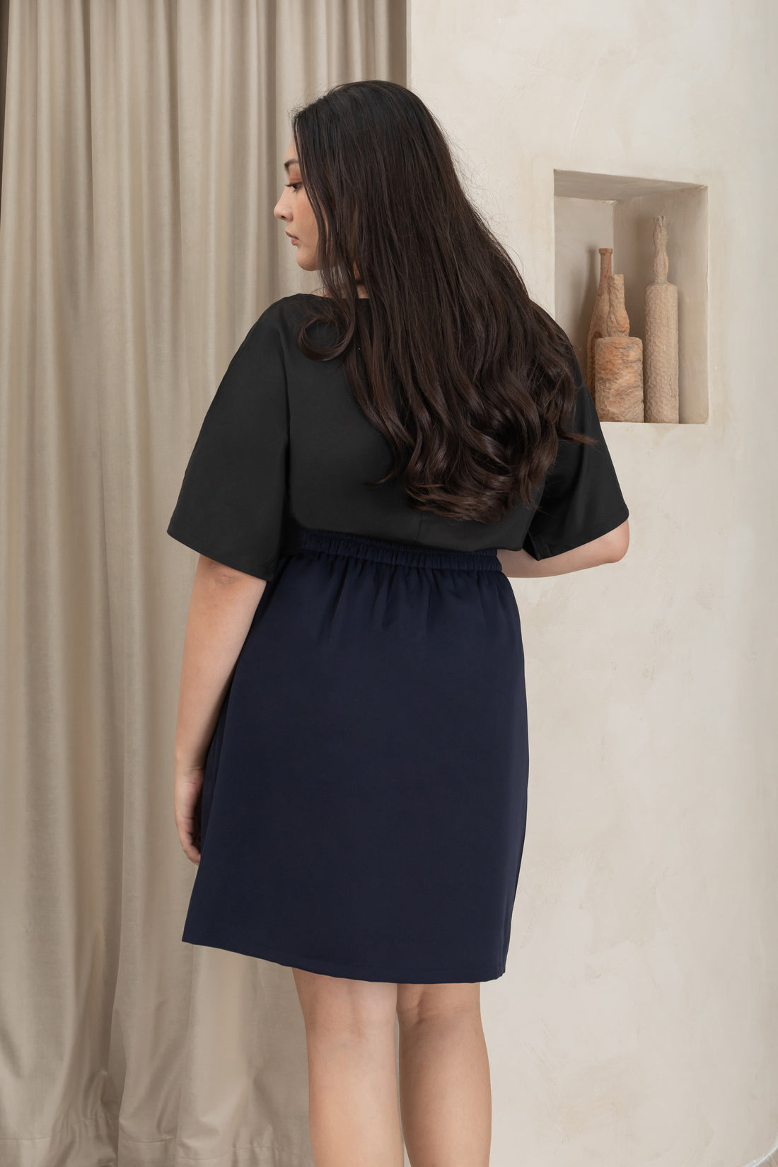 Tyra A-Line Knee Length Skort In Navy Blue