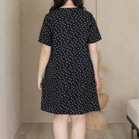 Leah V-Neck Shift Dress In Black Polka Dots