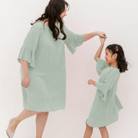 Lillian Trumpet Sleeve Dress In Powder Green