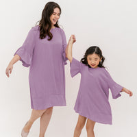 Lillian Trumpet Sleeve Dress In Mauve Purple