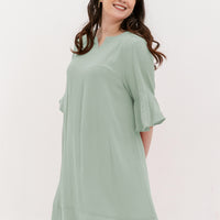 Lillian Trumpet Sleeve Dress In Powder Green