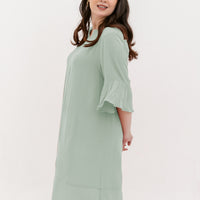 Lillian Trumpet Sleeve Dress In Powder Green