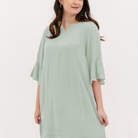 Lillian Trumpet Sleeve Dress In Powder Green