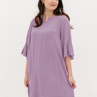 Lillian Trumpet Sleeve Dress In Mauve Purple