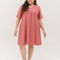 Leah V-Neck Shift Dress In Rose Pink
