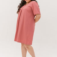 Leah V-Neck Shift Dress In Rose Pink