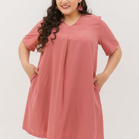 Leah V-Neck Shift Dress In Rose Pink