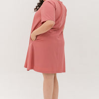Leah V-Neck Shift Dress In Rose Pink