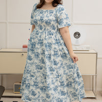 (RESTOCK) Flora Smocked Maxi Dress In Blue Toile De Jouy
