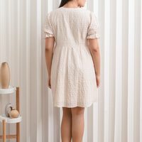 Amelia Puff Sleeves Textured Dress In Sand