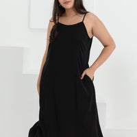 Alexandra Spaghetti Strap Midi Dress In Black