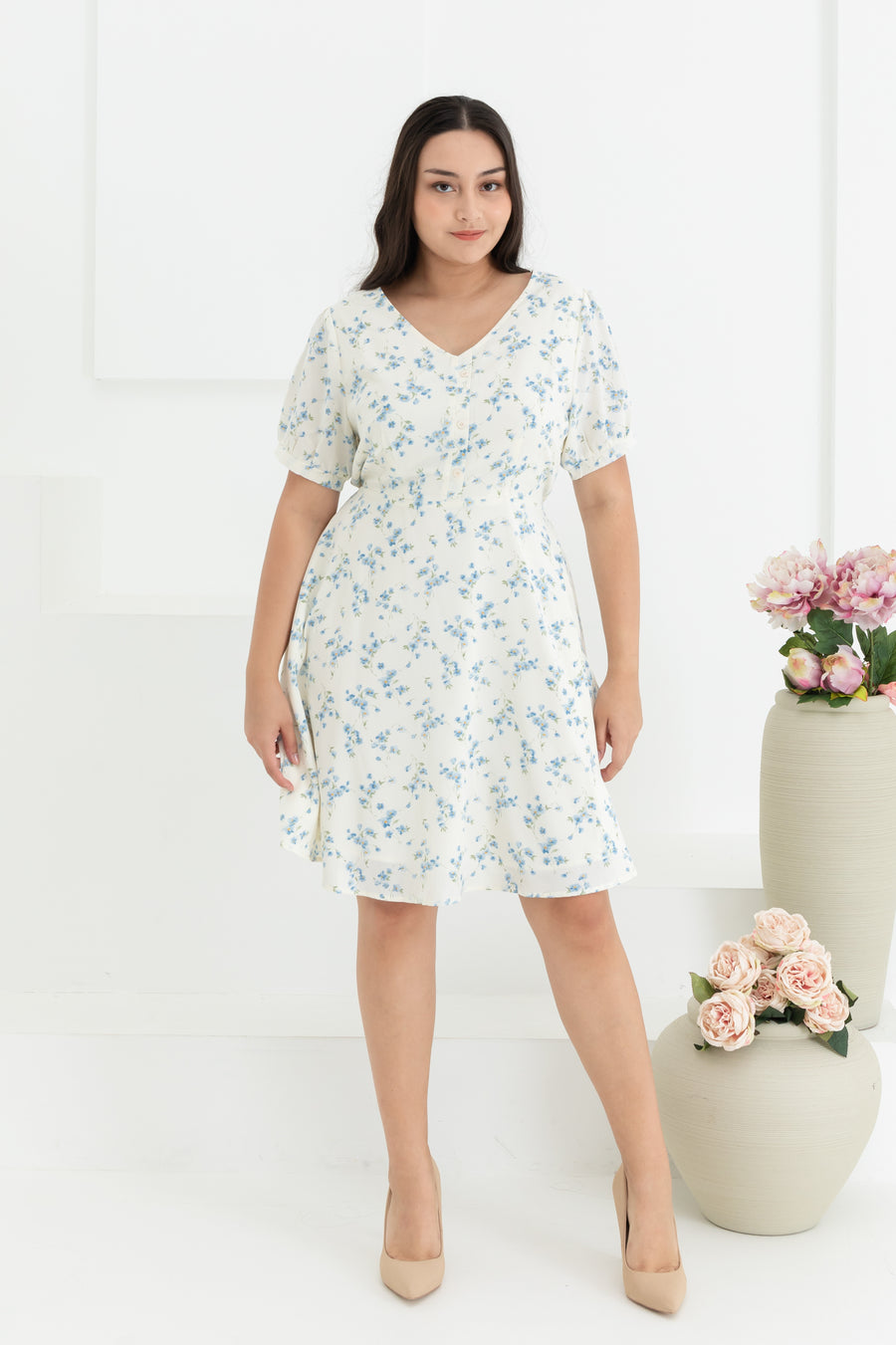 Ariel Floral Button Dress In White