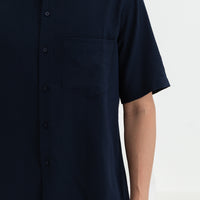 George Mandarin Collar Shirt In Navy