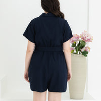 Shauna Belted Romper In Navy