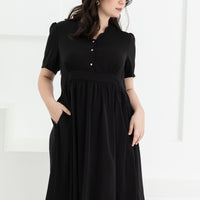 Jeanette Scalloped Neckline Dress In Black