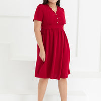 Jeanette Scalloped Neckline Dress In Carmine Red