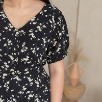 Ariel Floral Button Dress In Black-Yellow