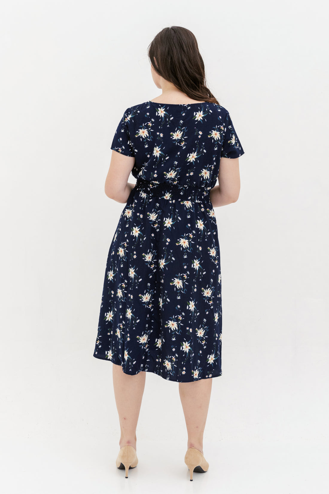 Audrey Midi Dress In Navy Blue Floral