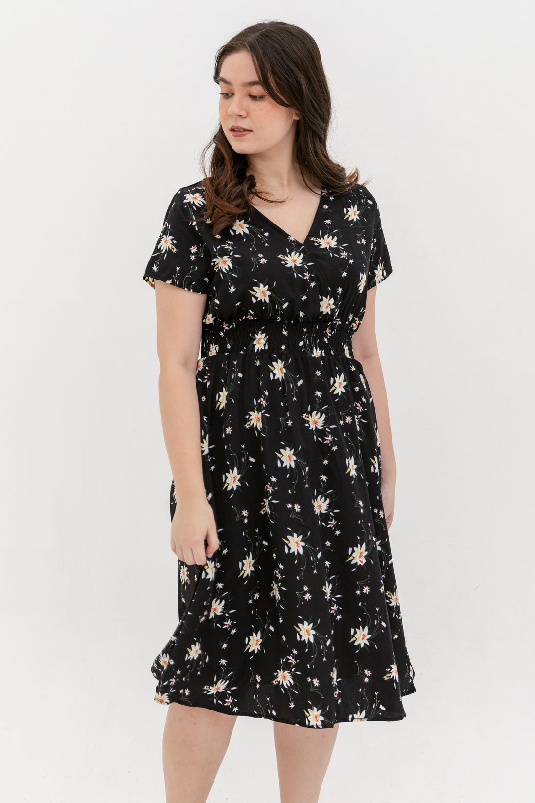 Audrey Midi Dress In Black Floral