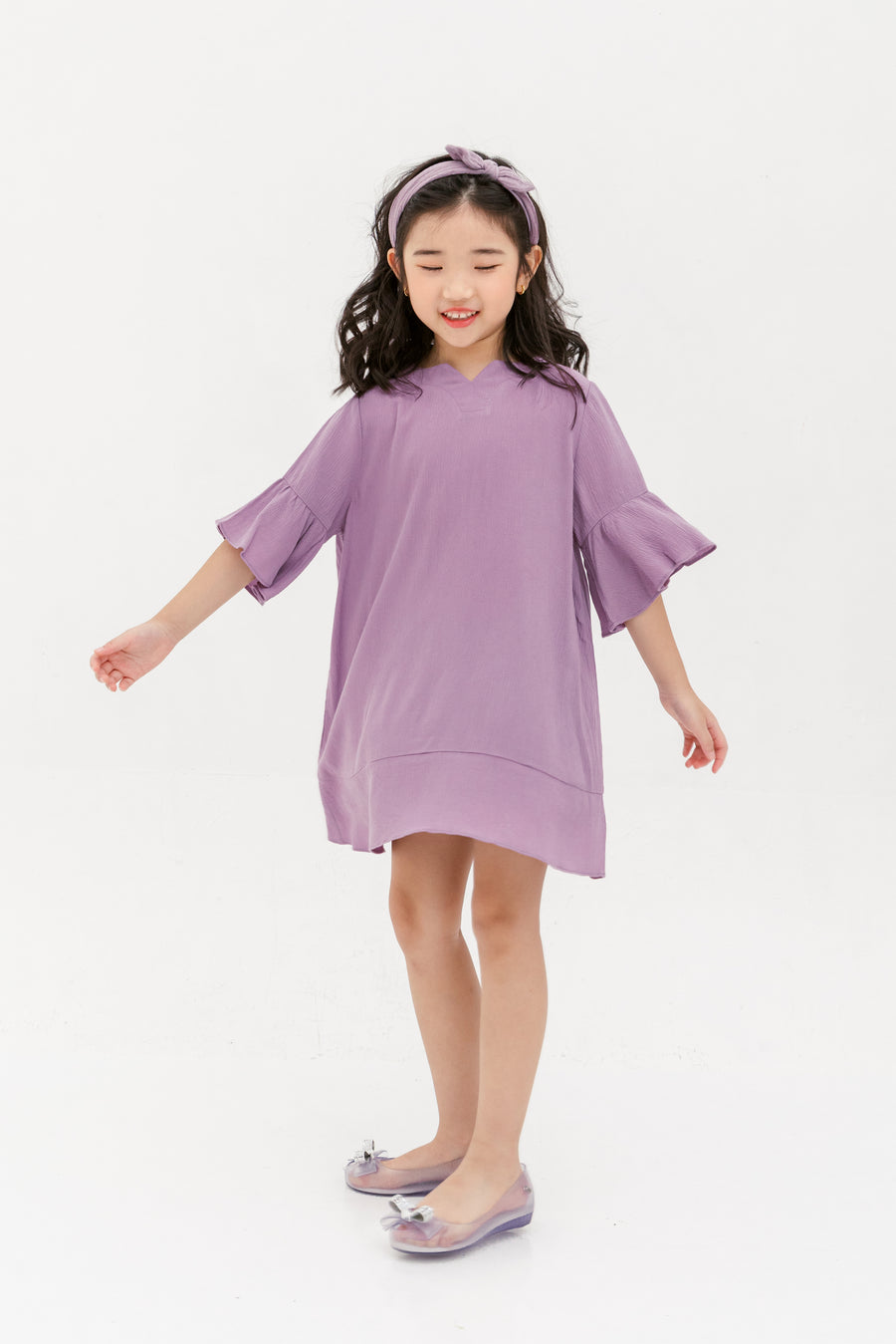 Layla Trumpet Sleeve Dress In Mauve Purple