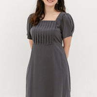 Georgia Pleated Dress In Charcoal Grey