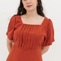 Georgia Pleated Dress In Vermillion