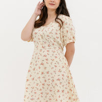 Ariel Floral Button Dress In Cream