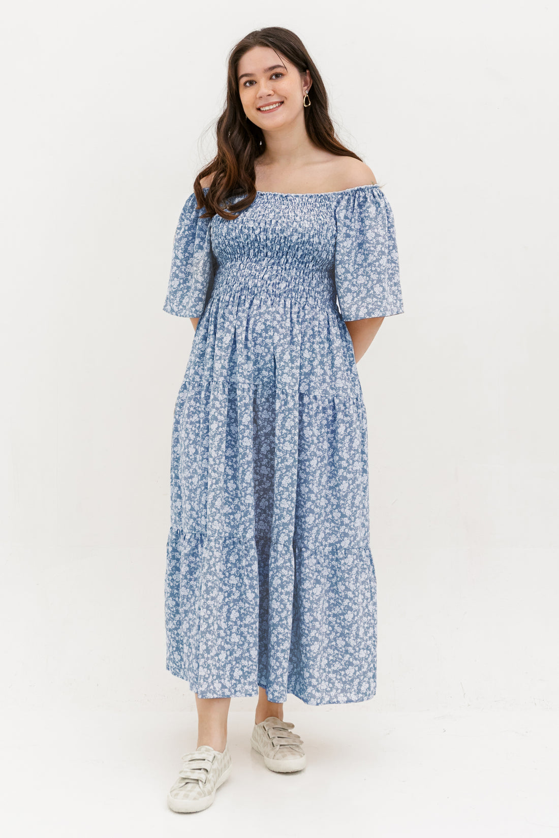 Flora Smocked Maxi Dress In Blue