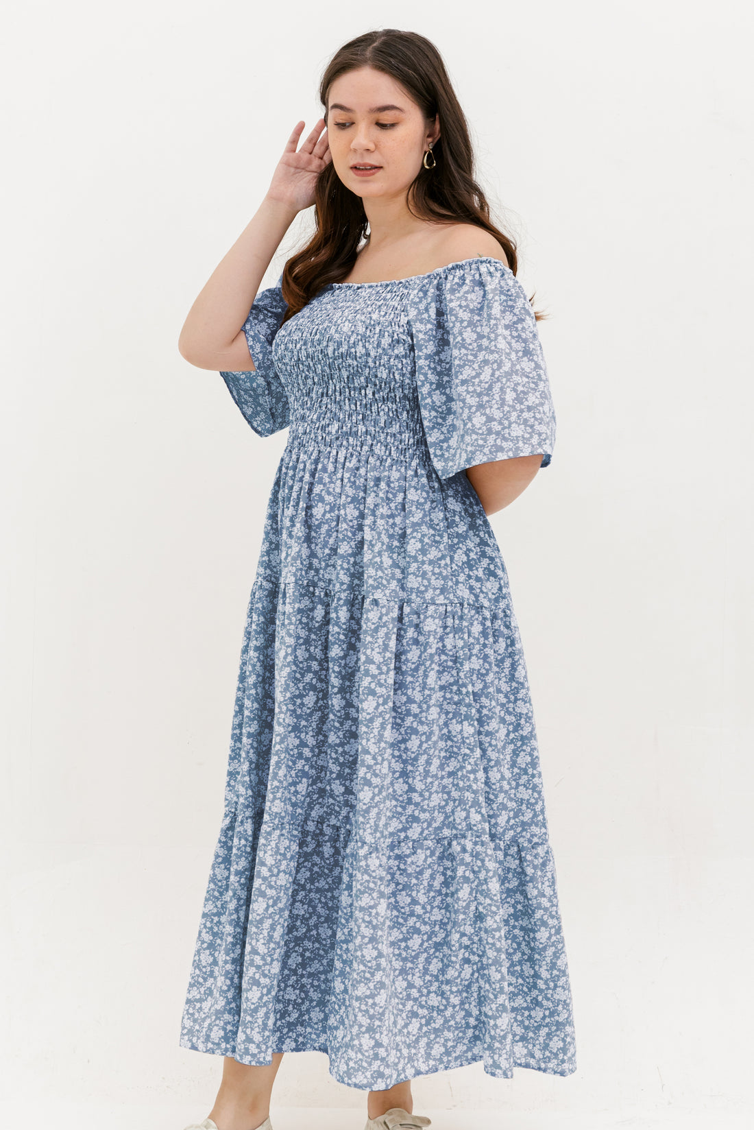 Flora Smocked Maxi Dress In Blue