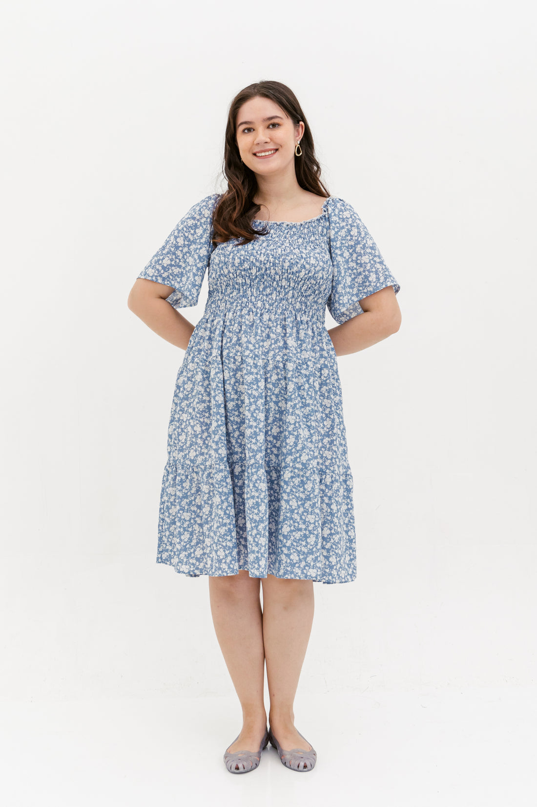 Flora Smocked Casual Dress In Blue