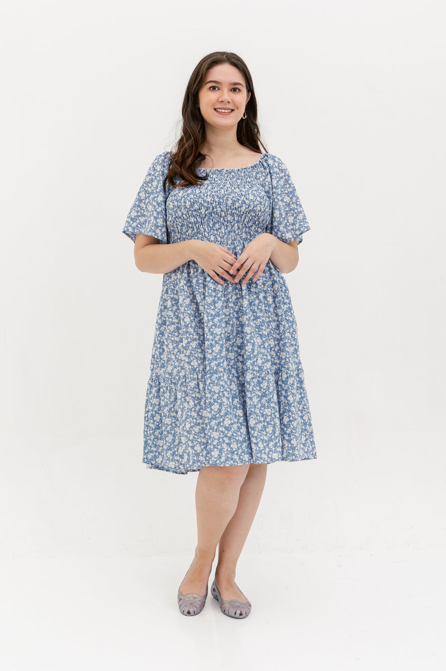 Flora Smocked Casual Dress In Blue