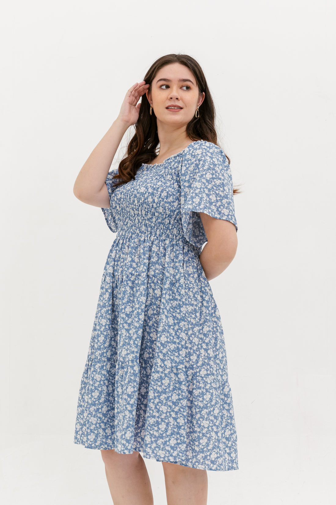 Flora Smocked Casual Dress In Blue