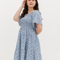 Flora Smocked Casual Dress In Blue