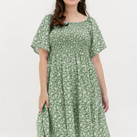 Flora Smocked Casual Dress In Green