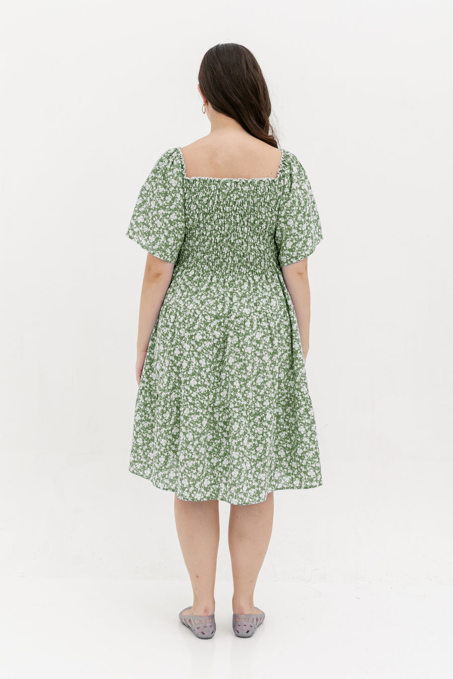 Flora Smocked Casual Dress In Green