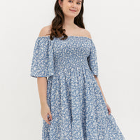 Flora Smocked Casual Dress In Blue