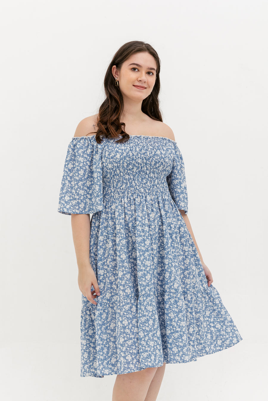 Flora Smocked Casual Dress In Blue