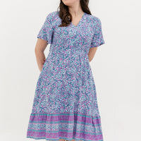 Emily Bohemian V-Neck Dress In Blue Paisley